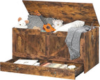 HOOBRO Storage Chest, 39.3" Toy Chest with Drawer, Wooden Storage Bench, Sturdy Entryway Bench Supports 220 lb, Shoe Bench, Safety Hinge, U-Shaped Opening, Easy Assembly, Rustic Brown FG710CW01G2