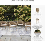 Signature Design by Ashley Ocean Park Set of 4 Outdoor Chairs with Cushions, Stackable, Rope Back, Powder Coated Aluminum Frame, Performance Fabric, Beige