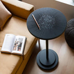 COVLON Drink Table, Carved Table Top Martini Table, Small Side Table, Weighted Base Pedestal Table for Living Room, Bedroom, Small Space, Modern, Black