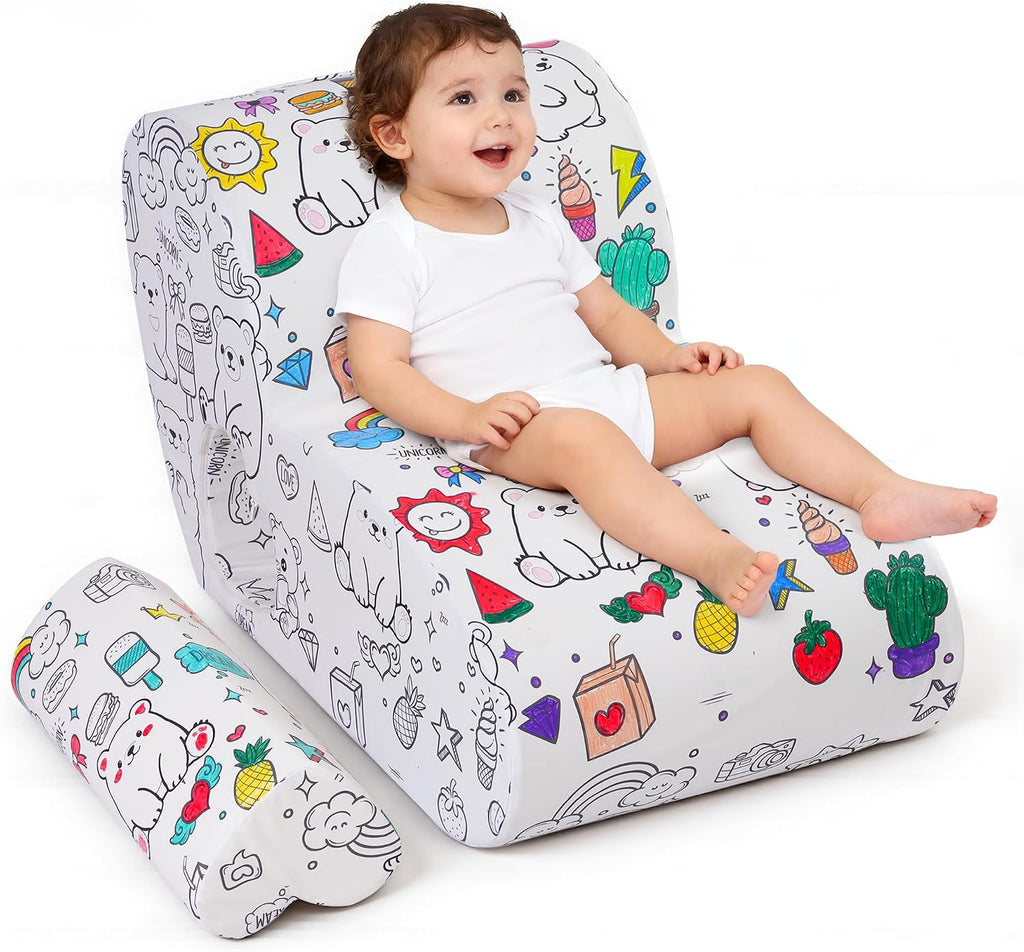 Graffiti Kids Couch Sofa，DIY Colorful Artistic Design, Ultra-Soft Comfort for Toddler Chair, Cute Graffiti Pattern Sofa for Girls and Boys, Comfy Toddlers Chairs for Bedrooms Living Rooms