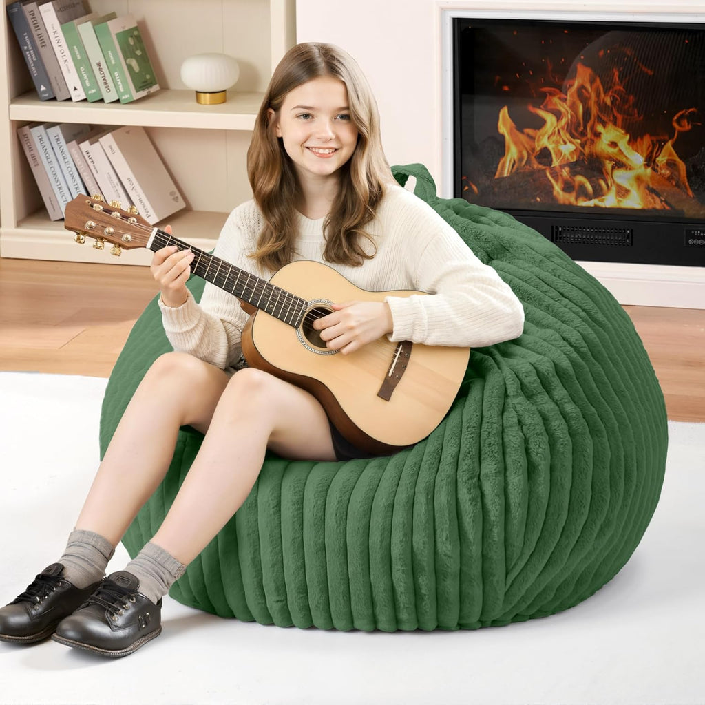 Homguava 2FT Bean Bag Chair, 2' Small Bean Bags with Memory Foam Filled, Beanbag Chairs with Machine Washable Cover Dutch Corded Plush Cover for Classroom,Living Room,Bedroom-Dark Green