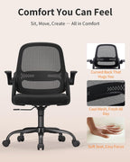 Ergonomic Mesh Office Chair with Flip-Up Arms, Adjustable Height, Breathable Mesh Back & Thick Cushion Seat, 360° Swivel Rolling Computer Desk Chair, BIFMA Certified, Supports 300 lbs (Black)