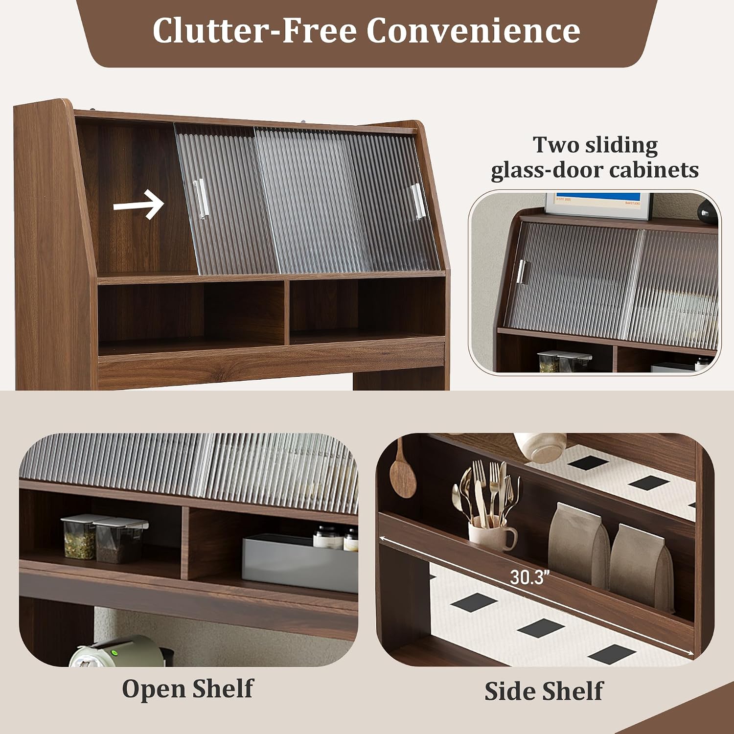 roomfitters 69" Kitchen Pantry Organizers and Storage Kitchen Cabinet with Extendable Dining Table and Coffee Bar, Walnut