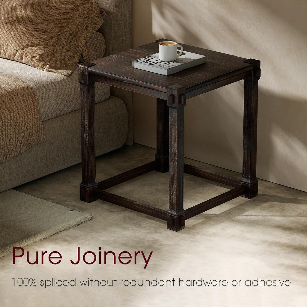 Vintage Aged Solid Wood Side Table Mortise and Tenon Construction Wear-Resistant Top Sturdy Legs Accent Table for Living Room Bedroom 20"×22"×22"