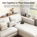 Kitstorack 2-Pack Narrow Console Table with Adjustable Height (25"-33") & 2 Power Outlets, Skinny Behind Couch Table, 78.8" Long x 5.9" Wide Sofa Side Table for Living Room, Rustic Brown