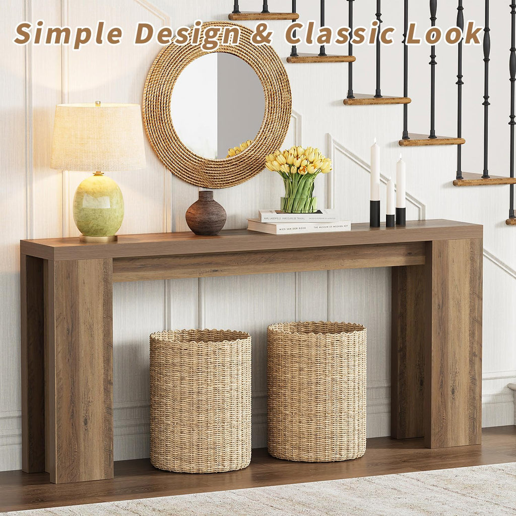 karlott 70.9 Inch Extra Long Console Table, Farmhouse Entryway Table with Thickened Base, Wood Sofa Table Behind Couch Table, Narrow Entryway Accent Table for Living Room, Hallway, Foyer, Fulton Pine