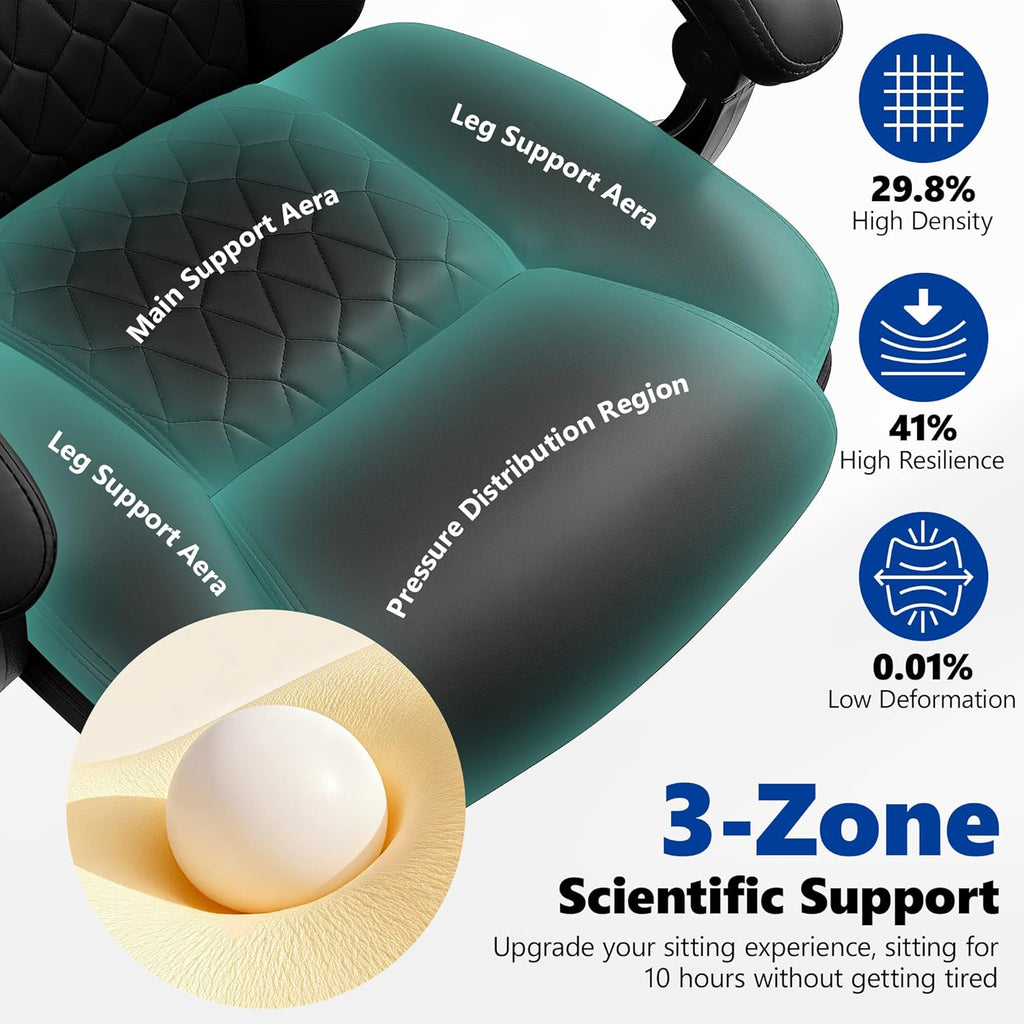 Big and Tall Office Chair 400lbs - Wide Memory Foam Seat with Lumbar Support, Reclining Executive Desk Chair with Footrest, Ergonomic Heavy Duty High Back Computer Chair, Black