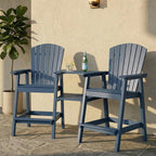 Kingdura Tall Adirondack Chairs Set of 2 with Removable Connecting Tray & 2" Umbrella Hole, Weather-Resistant HDPE Bar Height Outdoor Chairs, Wood-Look Balcony Bar Stools for Patio, Deck (Navy Blue)
