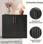 Fluted Sideboard Buffet Cabinet with Storage, Arched Doors & Adjustable Shelves, Modern Accent Credenza, Anti-Tip Console Cabinet for Living Room, Entryway, Hallway & Kitchen, Black