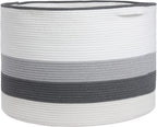 24" x 24" x 17" Max Size Large Cotton Rope Basket, Extra Large Storage Basket, Woven Laundry Hamper, Cloth Storage Bin, for Blankets Clothes Towels Pillows in Living Room, Double Graded Grey