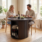 38.6" to 110.2" Modern Extendable Dining Table, 2-12 People Expandable Fluted Round Table with Storage, Space Saving Table for Party Weddings Meetings Celebrations (Black)