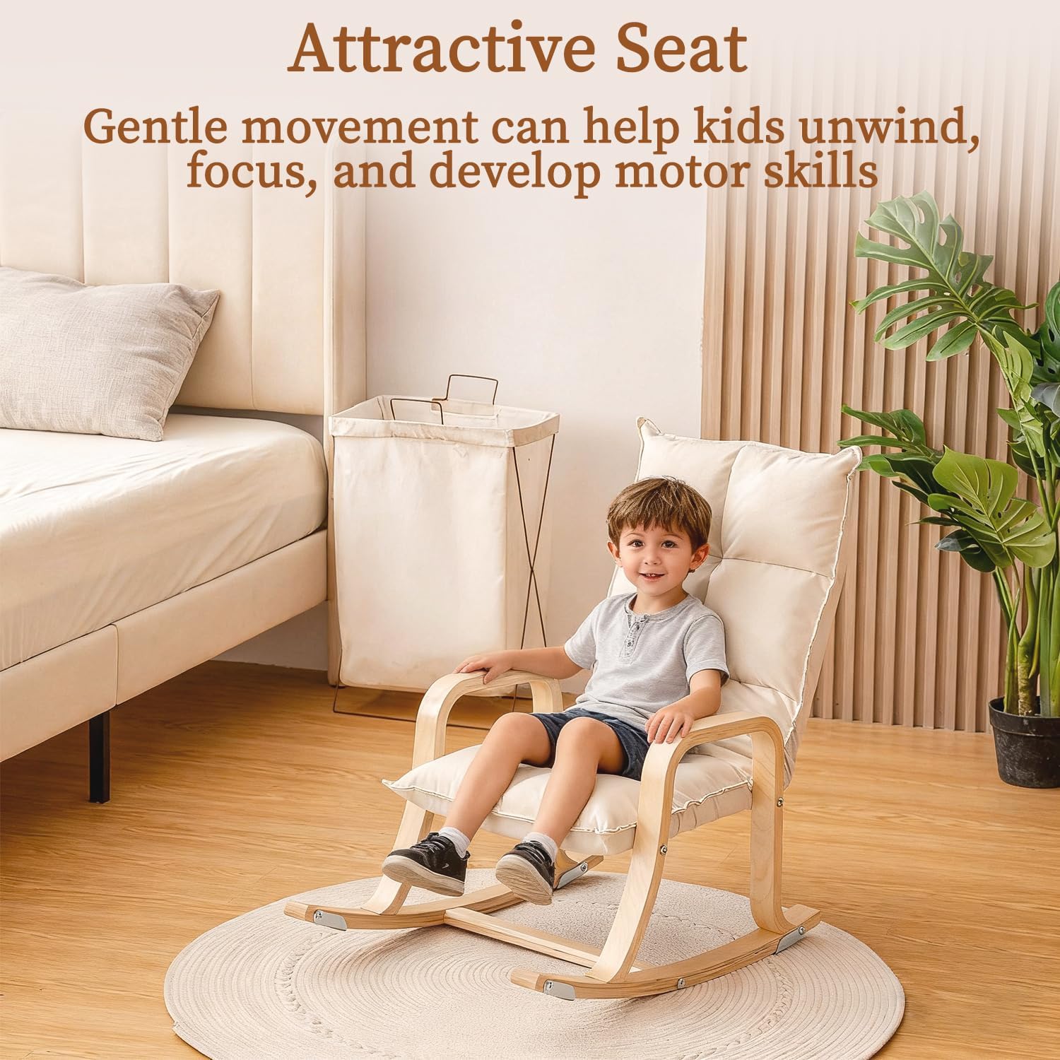 Swegrow Kids' Recliners，Rocker and Stationary Options, Sensory Rocking Chair for Kids & Toddlers，Versatile Floor Chair with Soft Fabric and Stability for Playroom, Bedroom, or Nursery (Beige)