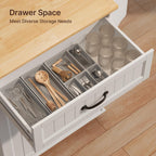 Gizoon Kitchen Island Cart with Adjustable Shelf | Drawer & Storage Cabinet, Spice Rack & Towel Rack, for Dining Room, Bar, White, Tabletop-oak color