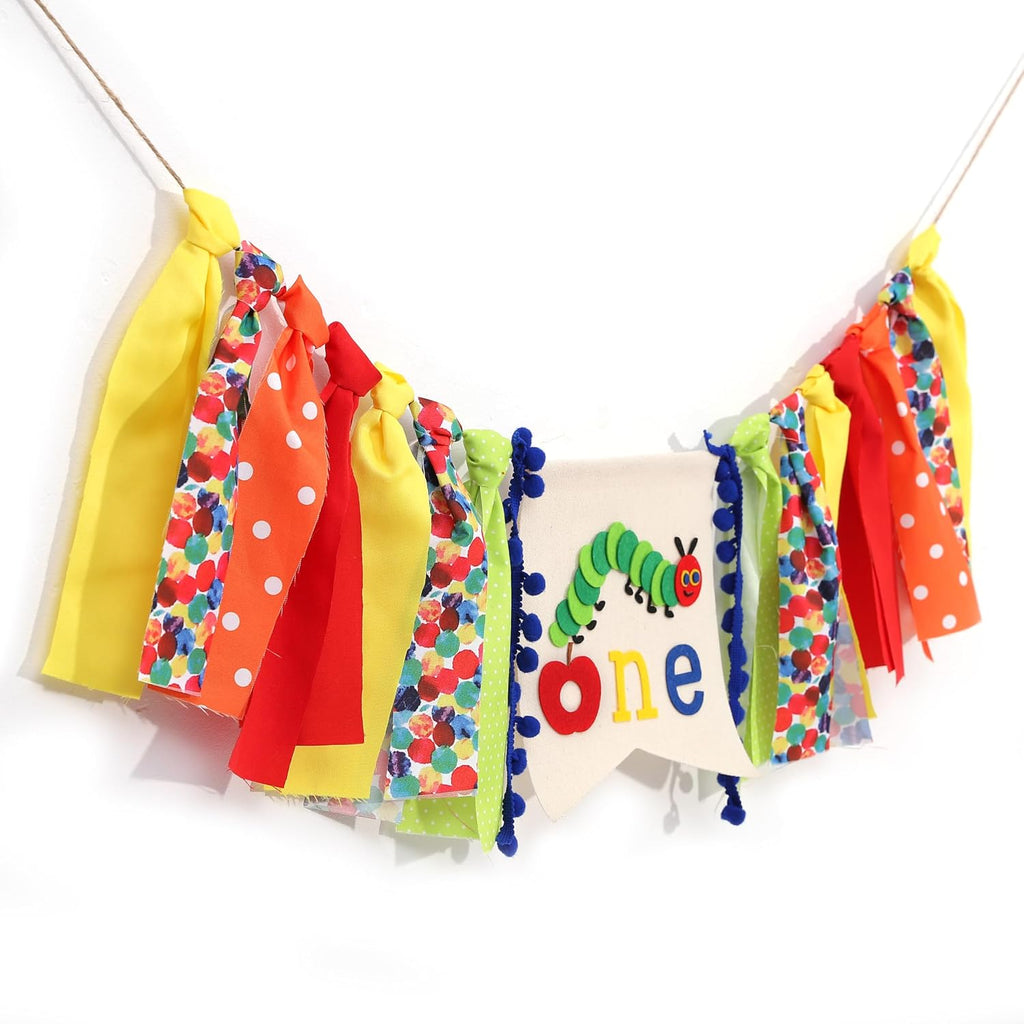Caterpillar One High Chair Banner - Funny 1st Birthday Decorations,Hungry Caterpillar Colorful Ribbon Banner,First Fruit Birthday Highchair Garland,Colorful Cake Smash Party Photo Props
