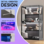 AMERLIFE 45-Inch RGB Display Cabinet with Glass Doors | 70 H x 45 W x 16 D In, 4-Tier Storage, Adjustable Glass Shelves, RGB LED Lights, Press-to-Open Doors, Black