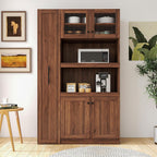 Farmhouse Kitchen Pantry Cabinet with Pull-Out Shelves, 4-Door Storage Organizer for Kitchen & Dining Room