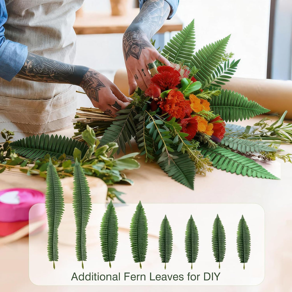Artificial Boston Fern Bush - Set of 2 45Inch Fake Ferns with 55 Fronds, Large Hanging Faux Plants Decor, UV Resistant Faux Fern Vines Silk Greenery for Outdoor Indoor, Porch, Farms, Patio