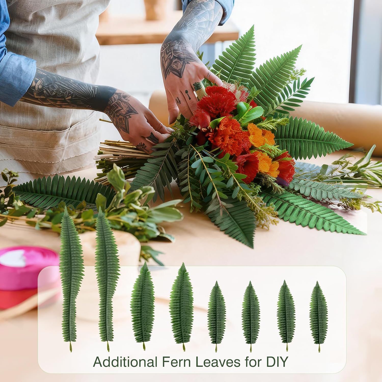 Artificial Boston Fern Bush - Set of 2 45Inch Fake Ferns with 55 Fronds, Large Hanging Faux Plants Decor, UV Resistant Faux Fern Vines Silk Greenery for Outdoor Indoor, Porch, Farms, Patio
