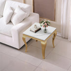 Luxury Marble Side Table, Square End Table with Faux Marble Tabletop & Gold Stainless Steel S Legs, Modern Sofa Side Table for Living Room, Bedroom, Home Decor