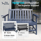 PHI VILLA 50 Inches HDPE Outdoor Bench Weatherproof Garden Bench with 700 lbs Capacity, 2-Person Patio Benches for Outside, Park, Yard and Porch, Navy Blue