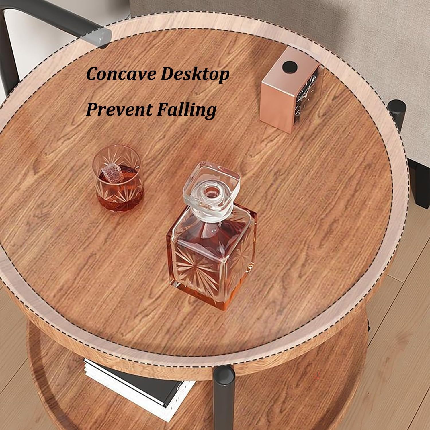 Rolling Side Table with Wheels, 2-Tier Round End Table for Small Spaces, Mobile Nightstand with Storage Shelf, Sofa Side Table for Living Room & Bedroom(Brown,40cm)