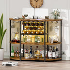 Furmax Wine Bar Cabinet for Liquor Bar Table Bar Cabinet with Lights and Outlet 4-Tier Storage Freestanding Wine Racks with Glass Holder Mini Bars for Home, Bar