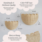 BEBE BASK The Original Scalloped Wicker Wall Basket – Set of 2 – Handwoven Scalloped Wall Baskets (16 x 10 x 7 in), Woven Rattan Wall Hanging Baskets - Natural Scalloped Basket