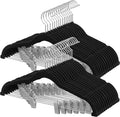SONGMICS HOME Velvet Pants Hangers with Adjustable Clips, Non-Slip Space-Saving Clothes Hangers, 30 Pack, Shoulder Notches for Skirts, Black