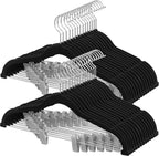 SONGMICS HOME Velvet Pants Hangers with Adjustable Clips, Non-Slip Space-Saving Clothes Hangers, 30 Pack, Shoulder Notches for Skirts, Black