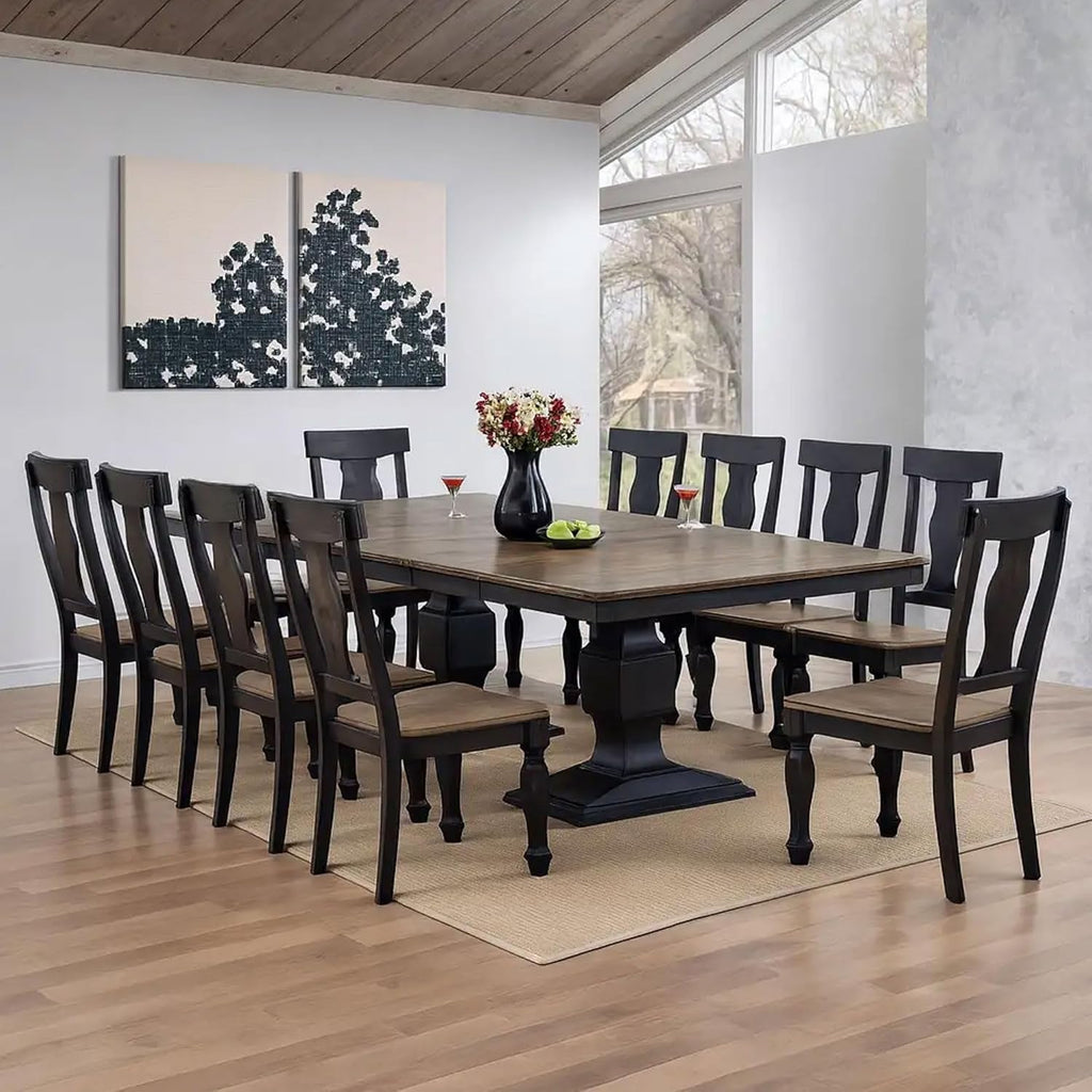 Kings Brand Furniture Alleyton 11-Piece Dining Table Set for 10, Extendable Kitchen & Dining Room Set with 2 Butterfly Leaves & 10 Chairs, Charcoal & Oak Finish