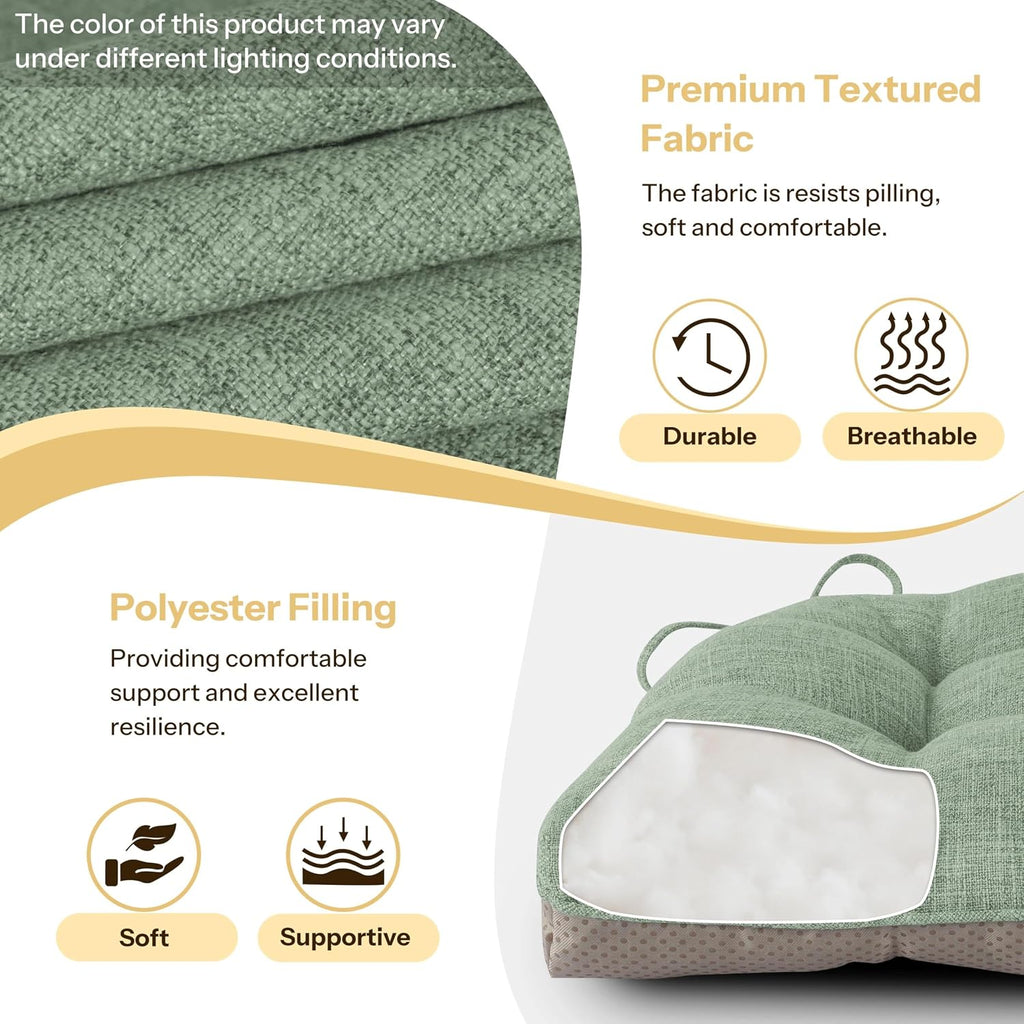 Non Slip Chair Cushions for Dining Chairs Set of 4 Kitchen Chair Cushions 18"x18"x3" Turfted Chair Pads Comfortable and Soft Seat Cushion with Ties (Sage Green)
