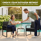 Flamaker 3 Pieces Outdoor Patio Wicker Furniture Set, Modern Rattan Chair Conversation Sets with Coffee Table for Yard and Bistro (Black)
