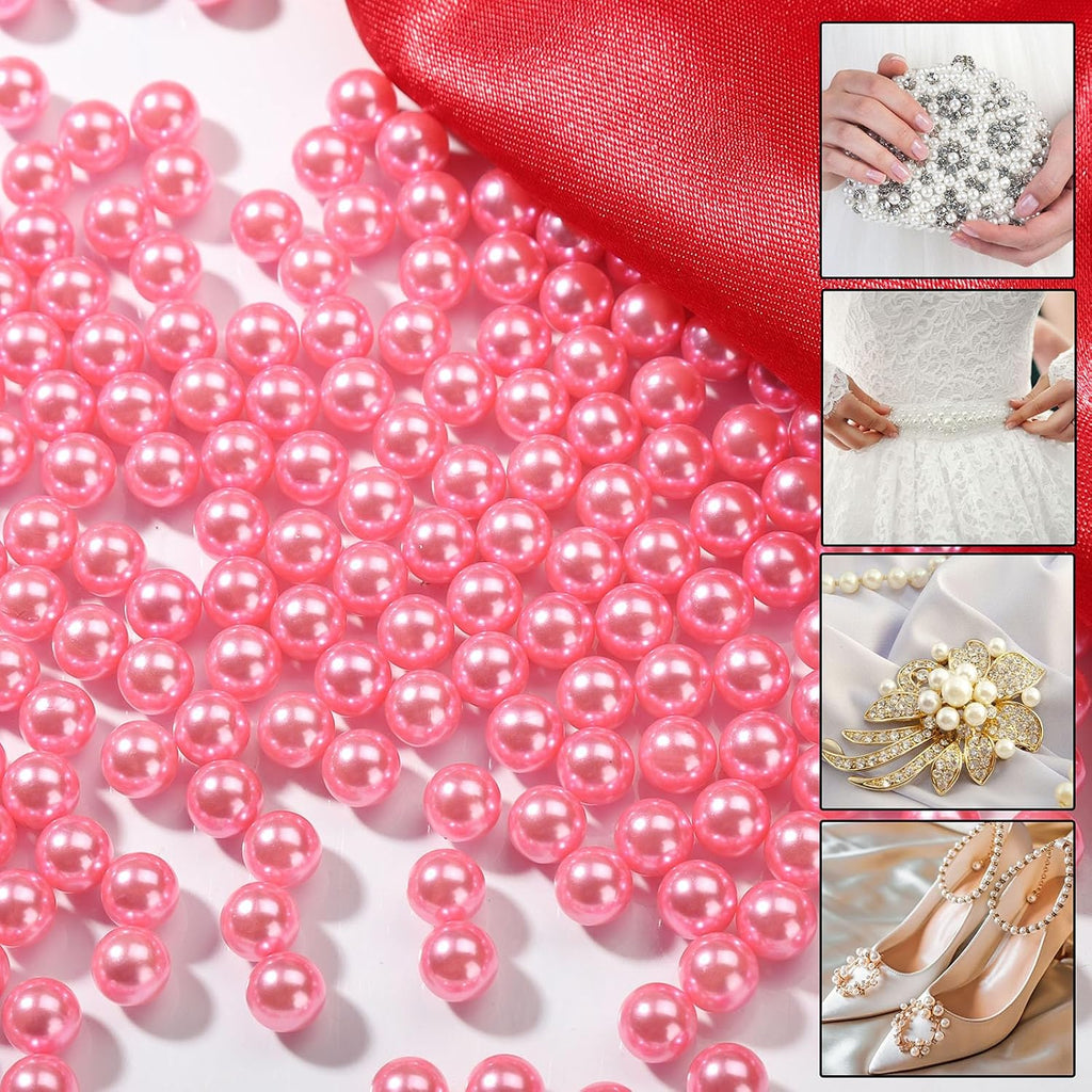 Vase Filler Pearls, 2200 Pcs No Hole Pearl Vase Beads, Plastic Fake Pearl for Crafting, Pearls for Makeup Brush Holder Beads, Tabble Scatter, Vase Decor, Wedding Birthday Party (Pink, 6mm)