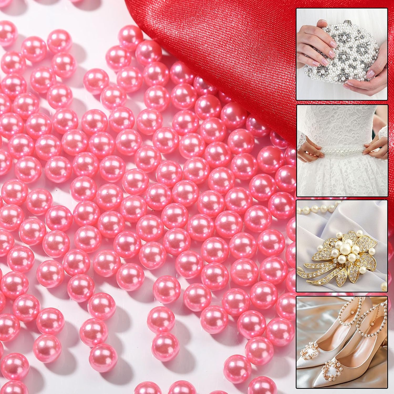 Vase Filler Pearls, 2200 Pcs No Hole Pearl Vase Beads, Plastic Fake Pearl for Crafting, Pearls for Makeup Brush Holder Beads, Tabble Scatter, Vase Decor, Wedding Birthday Party (Pink, 6mm)