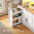 Itaar 71" Kitchen Pantry Cabinet with Charging Station and Led Light, Kitchen Storage Cabinets with Microwave Stand, 59" Wide Pantry Storage Cabinet with Storage Cart 3 Tier for Dining Room, White