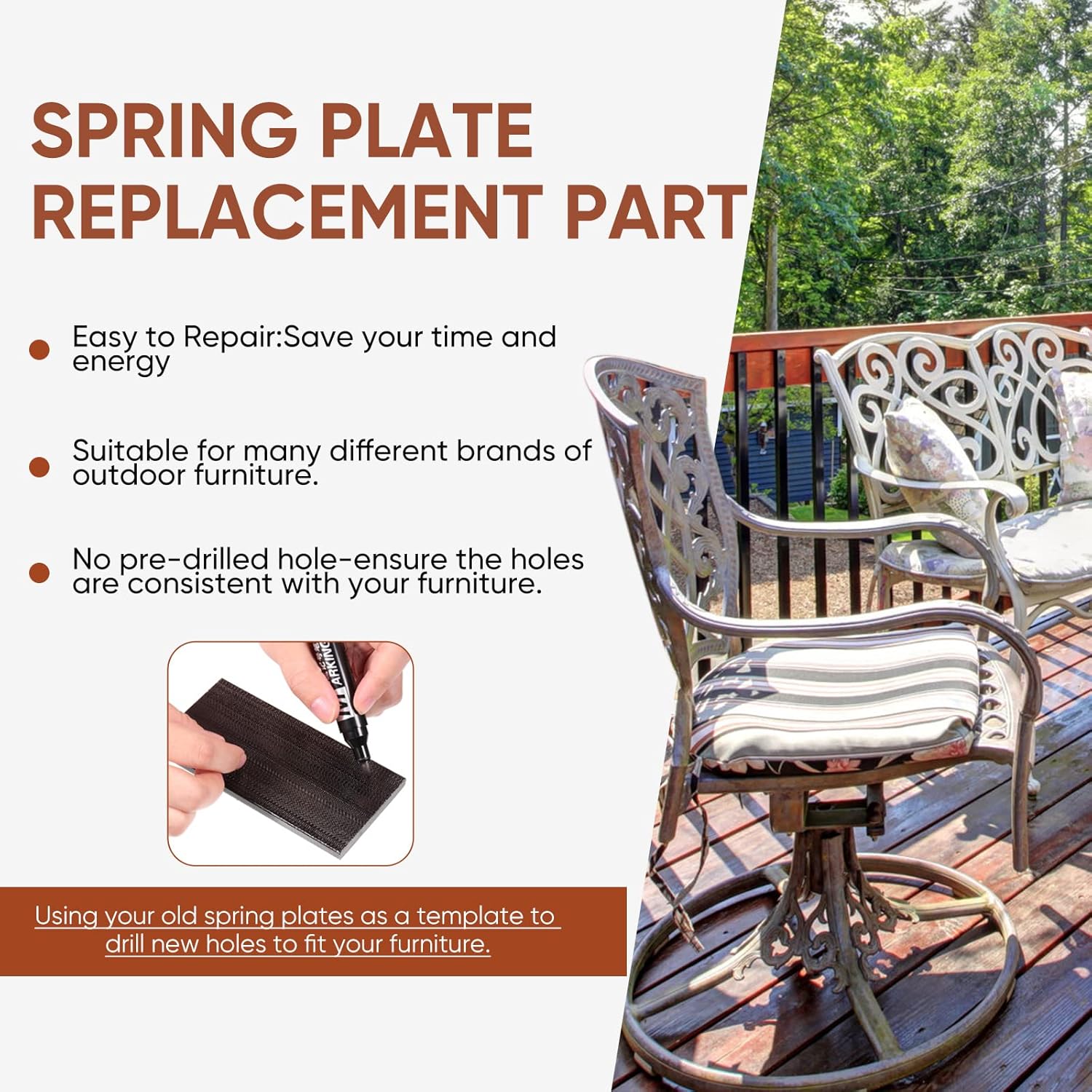 Tondiamo Patio Chair Spring Plates Black Swivel Rocker Fiberglass Spring Plates Replacement Parts for Universal Outdoor Patio Furniture, 5 x 2.5 x 0.25 Inch(Black,10 Pieces)