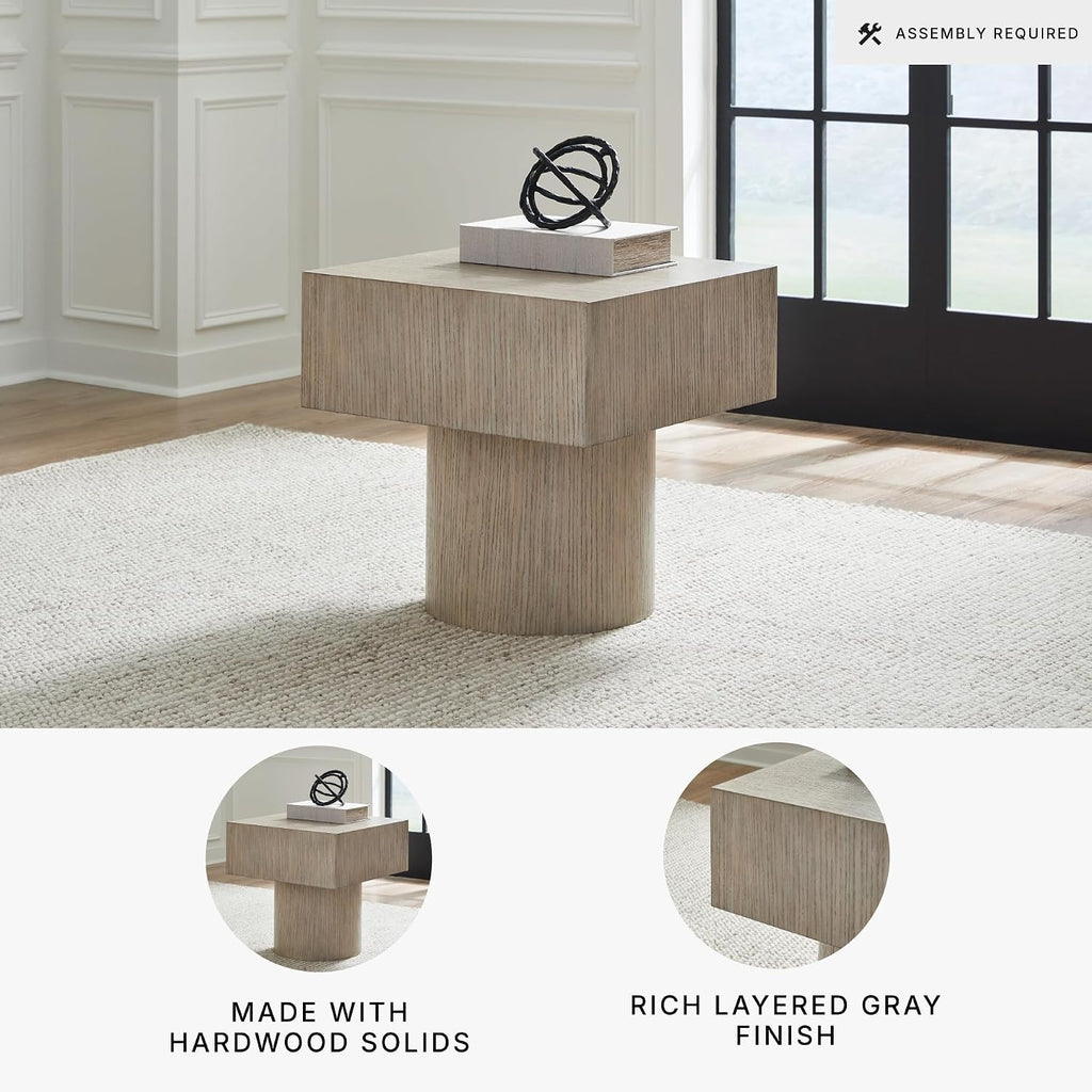 Signature Design By Ashley Jorielyn Contemporary Square End Table, Geometric Silhouette, Hardwood Solids, 24" W x 24" D x 24.13" H, Light Grayish Brown