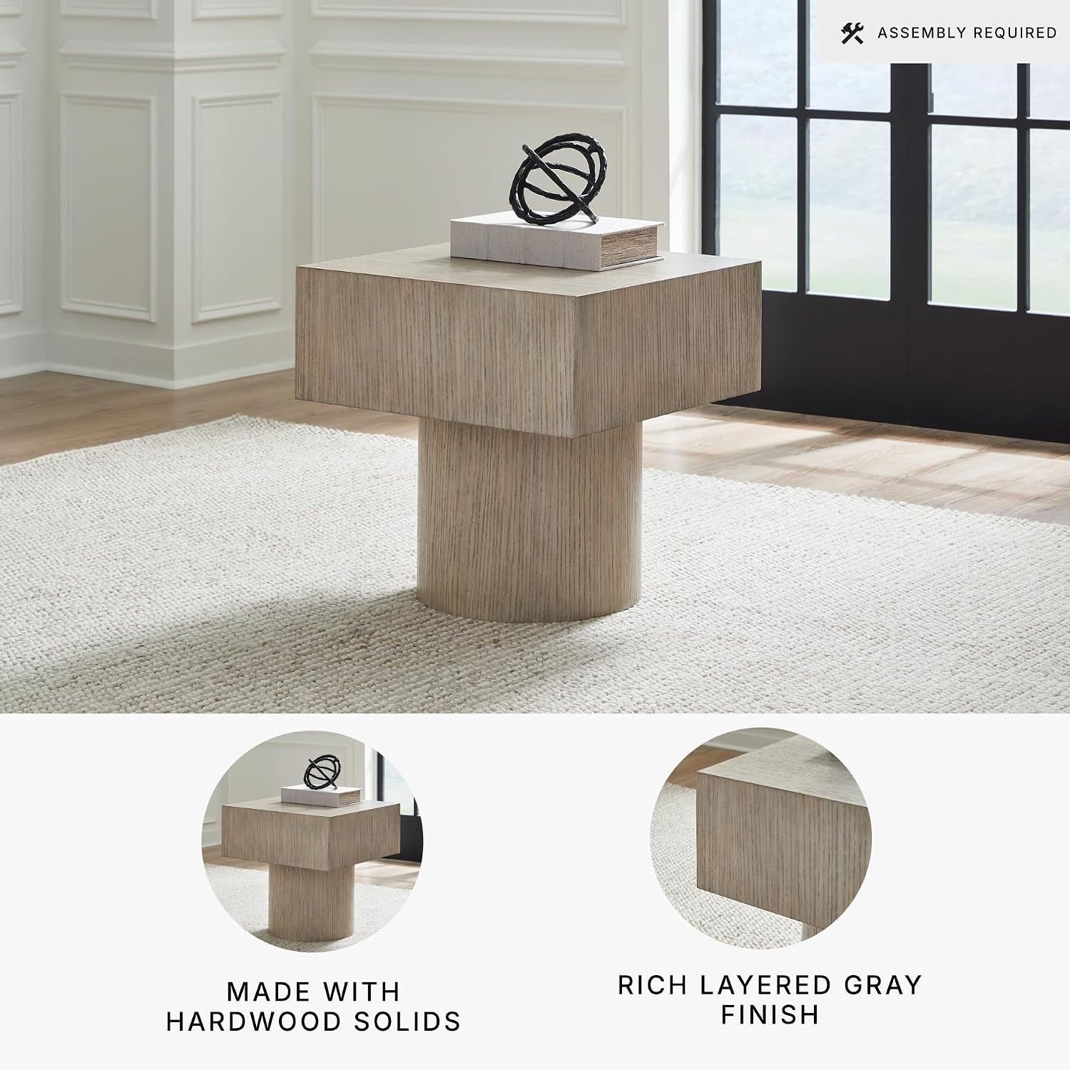 Signature Design By Ashley Jorielyn Contemporary Square End Table, Geometric Silhouette, Hardwood Solids, 24" W x 24" D x 24.13" H, Light Grayish Brown