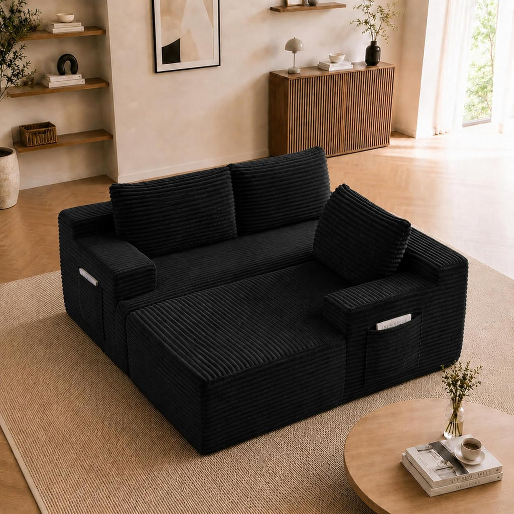 Boneless Couch Comfy Sectional Couches for Living Room,U Shaped Modular Cloud Couch Sofa, Minimalist Modular Sectional Sofa with Deep Seat (Black, 96" L Shaped with Right Facing Chaise)