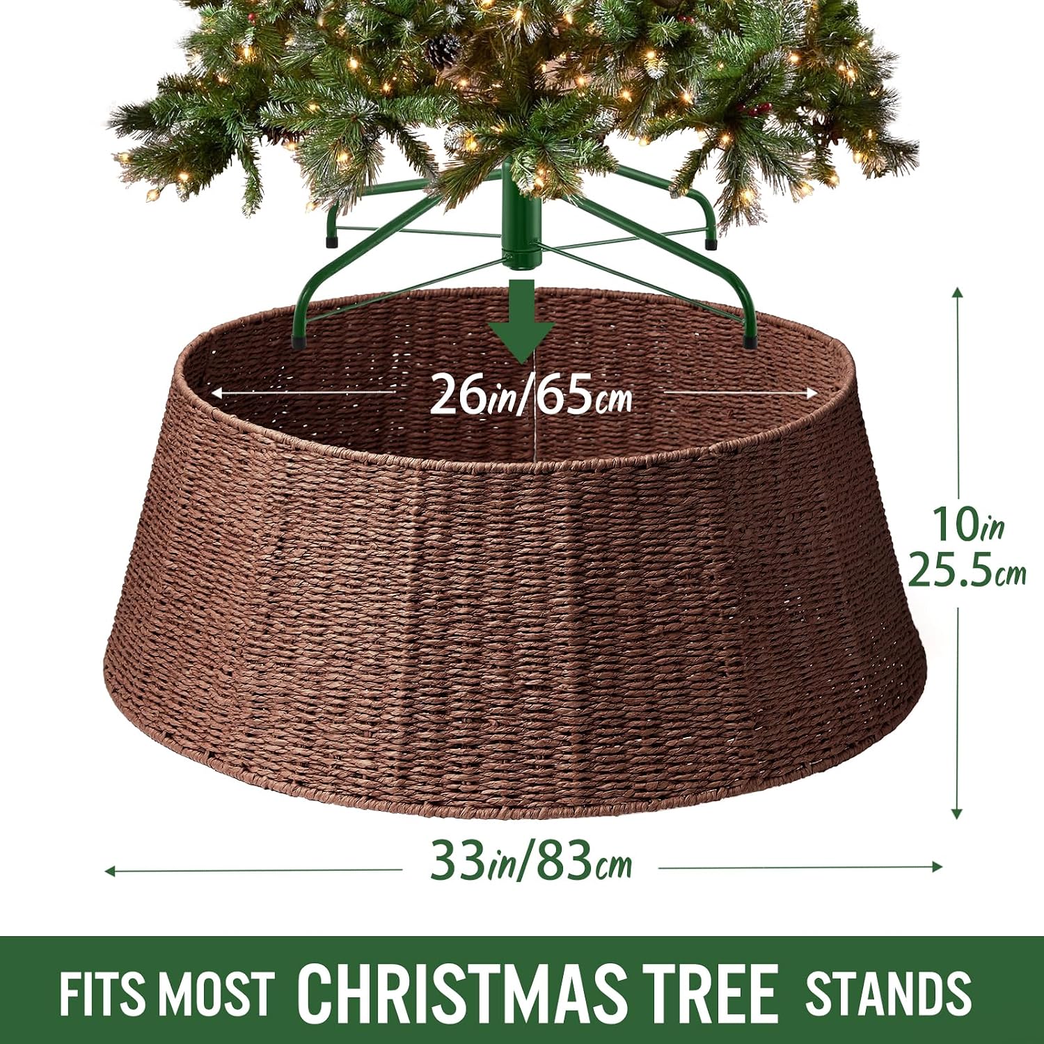 Hommtina Christmas Tree Collar- 33",Christmas Tree Base Christmas Basket Collar for Home, Living Room,for Covering Tree Stand (Brown3, 33 in)