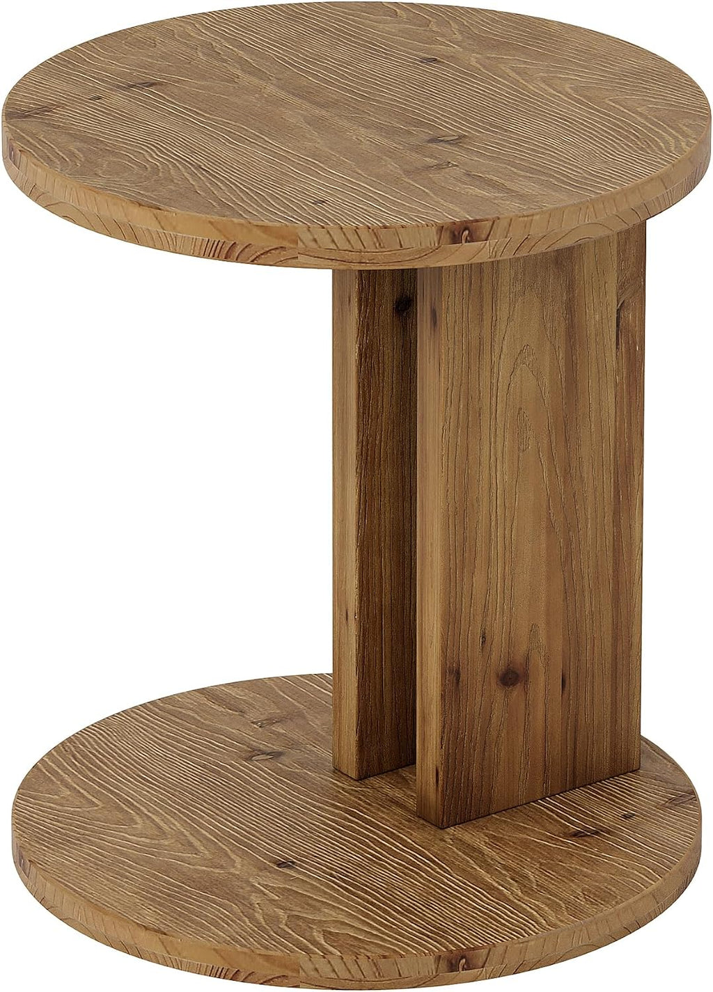 Solid Wood End Table, C-Shaped Round Side Table for Sofa and Bedside, Farmhouse Accent Furniture for Living Room, Bedroom, Easy Assembly (1, Brown)