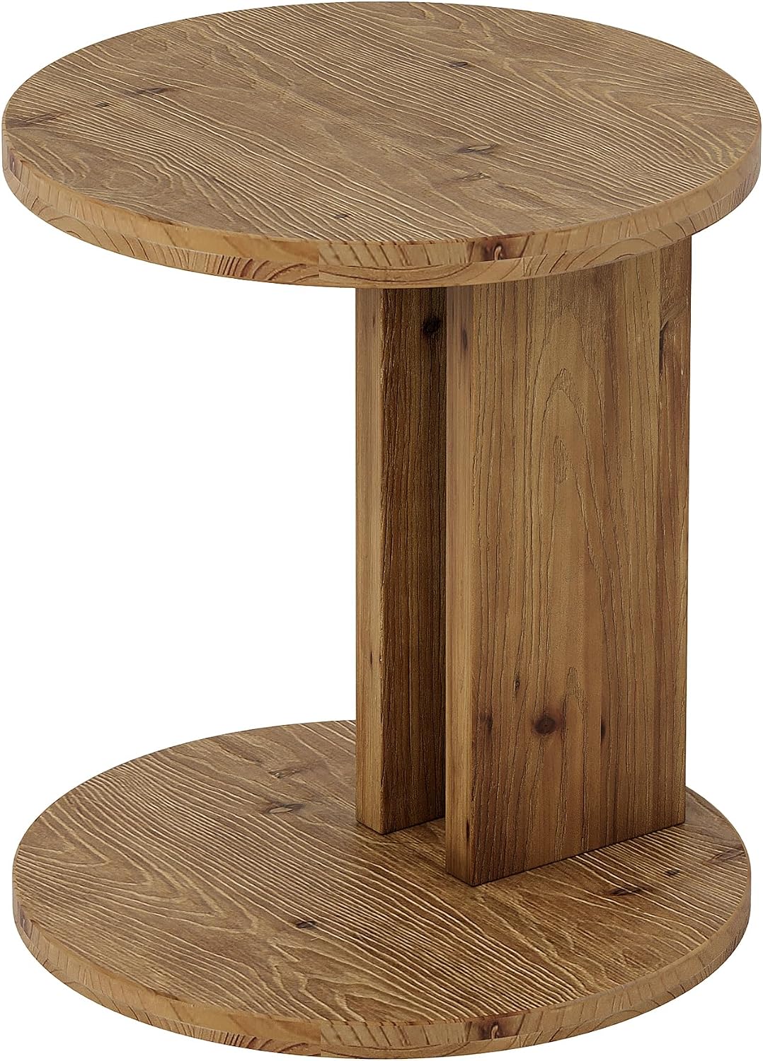 Solid Wood End Table, C-Shaped Round Side Table for Sofa and Bedside, Farmhouse Accent Furniture for Living Room, Bedroom, Easy Assembly (1, Brown)