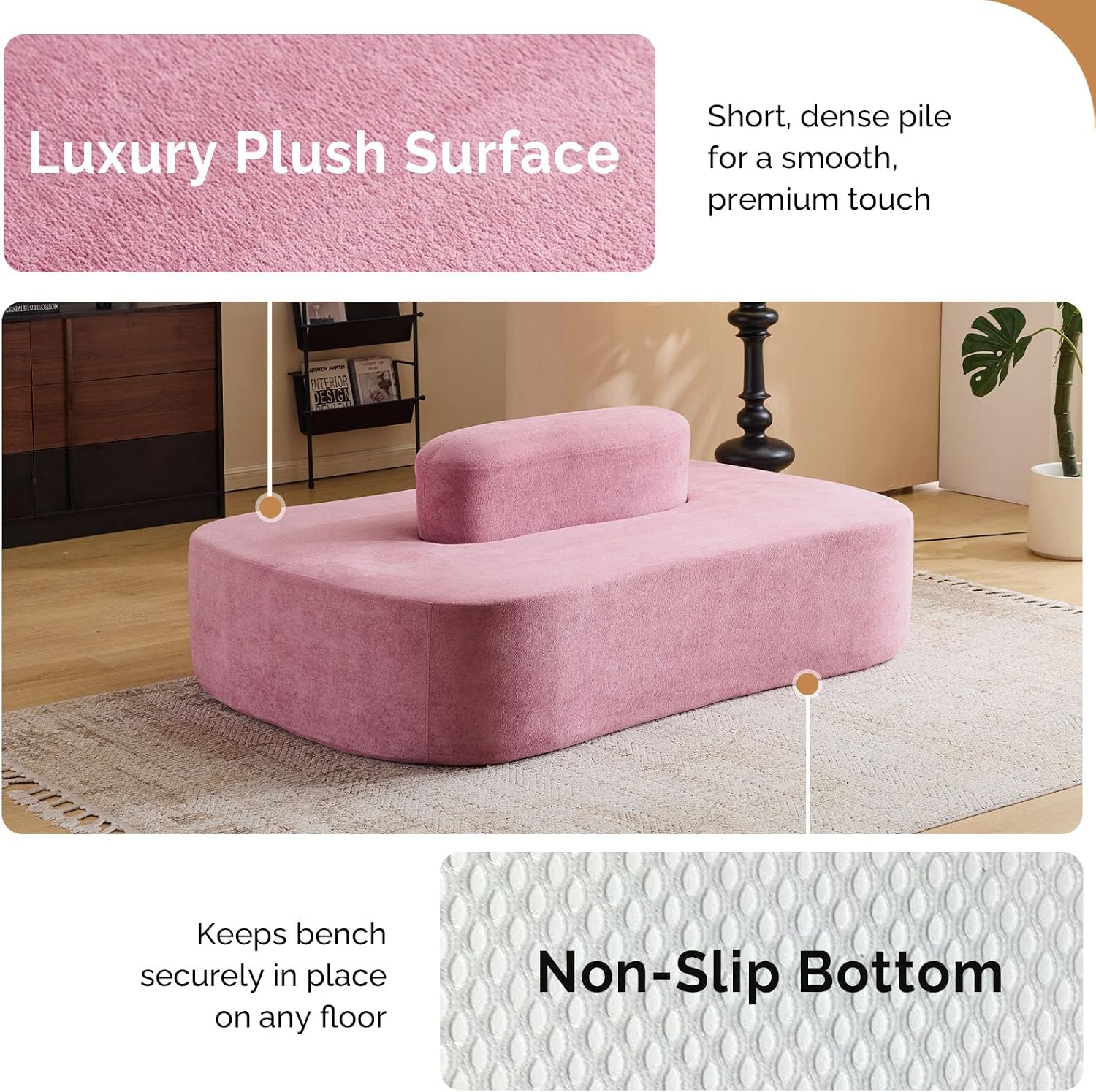 OmySalon 71.6'' Double-Sided Plush Waiting Room Bench, Fully Assembled, Seating for 4-6 People, Lobby Furniture for Beauty Salon, SPA & Office Lobby, Pink