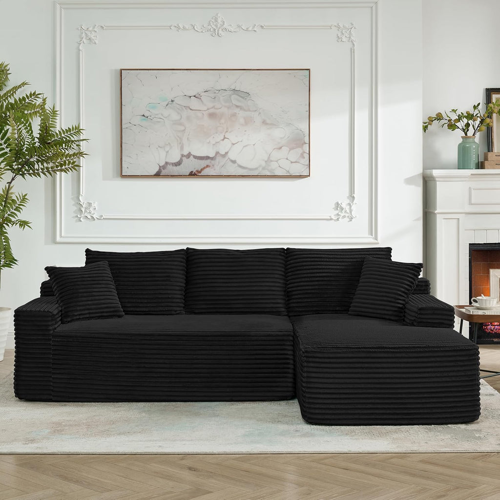 95" L-Shaped Cloud Sectional Couch, Right Facing Modular Compressed Boneless Sectional Sofa with Chaise Lounge, Plush Corduroy Boneless Corner Sofa for Living Room
