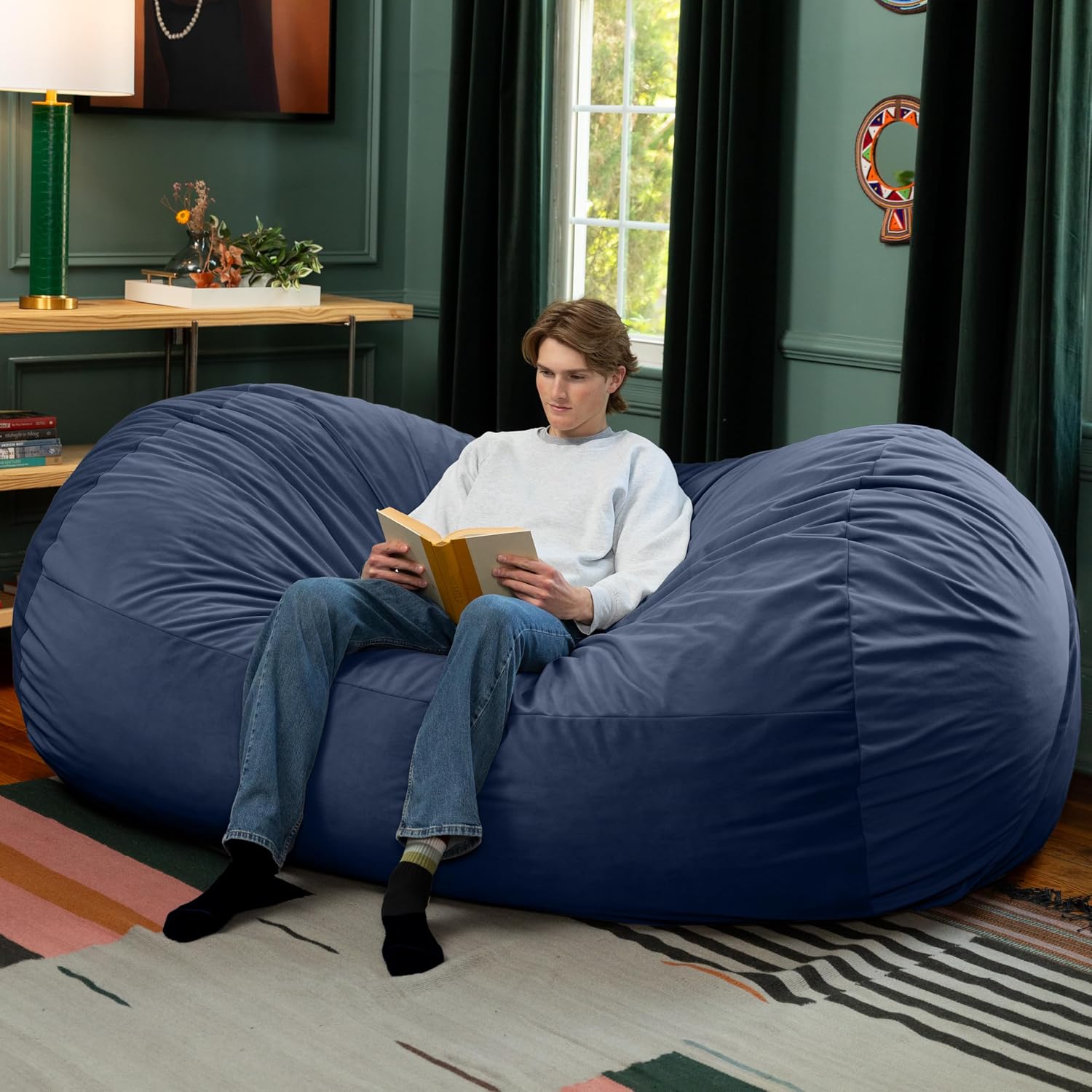 Jaxx Grand Lounger 7 Foot Bean Bag Sofa -Lush Velvet Navy