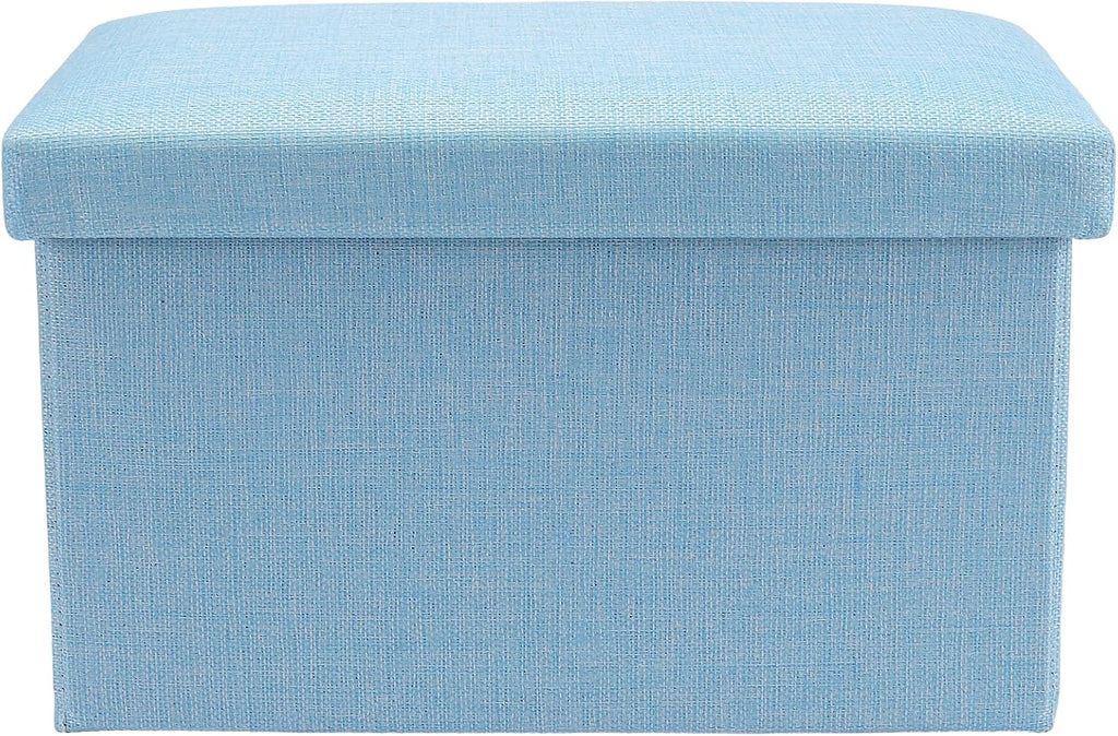 HOZEON 3 Pack 15.7 x 9.8 x 9.11 Inches Folding Storage Ottoman, Blue Rectangle Footrest Seat, Multifunctional Foot Stool for Living Room, Office, Traveling, Fishing, Camping