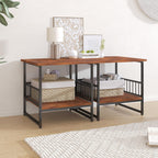 EazeHome End Table 24" for Living Room, Large Square Side Table with 2-Tier Storage, Rustic Brown Tall Industrial Night Stand for Bedroom, Rustic Brown