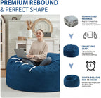 3FT Bean Bag Chair, Comfy Bean Bag Chairs with Memory Foam Filled, Fluffy Beanbag Sofa with Dutch Velvet Cover, Round BeanBag Chairs for Living Room, Playroom - Blue