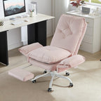 Bestier Criss Cross Office Chair with Flip-Up Armrests, High Back Executive Chair with Footrest & Wheels, Cross Legged Desk Chair for Home Office, Pink Velvet