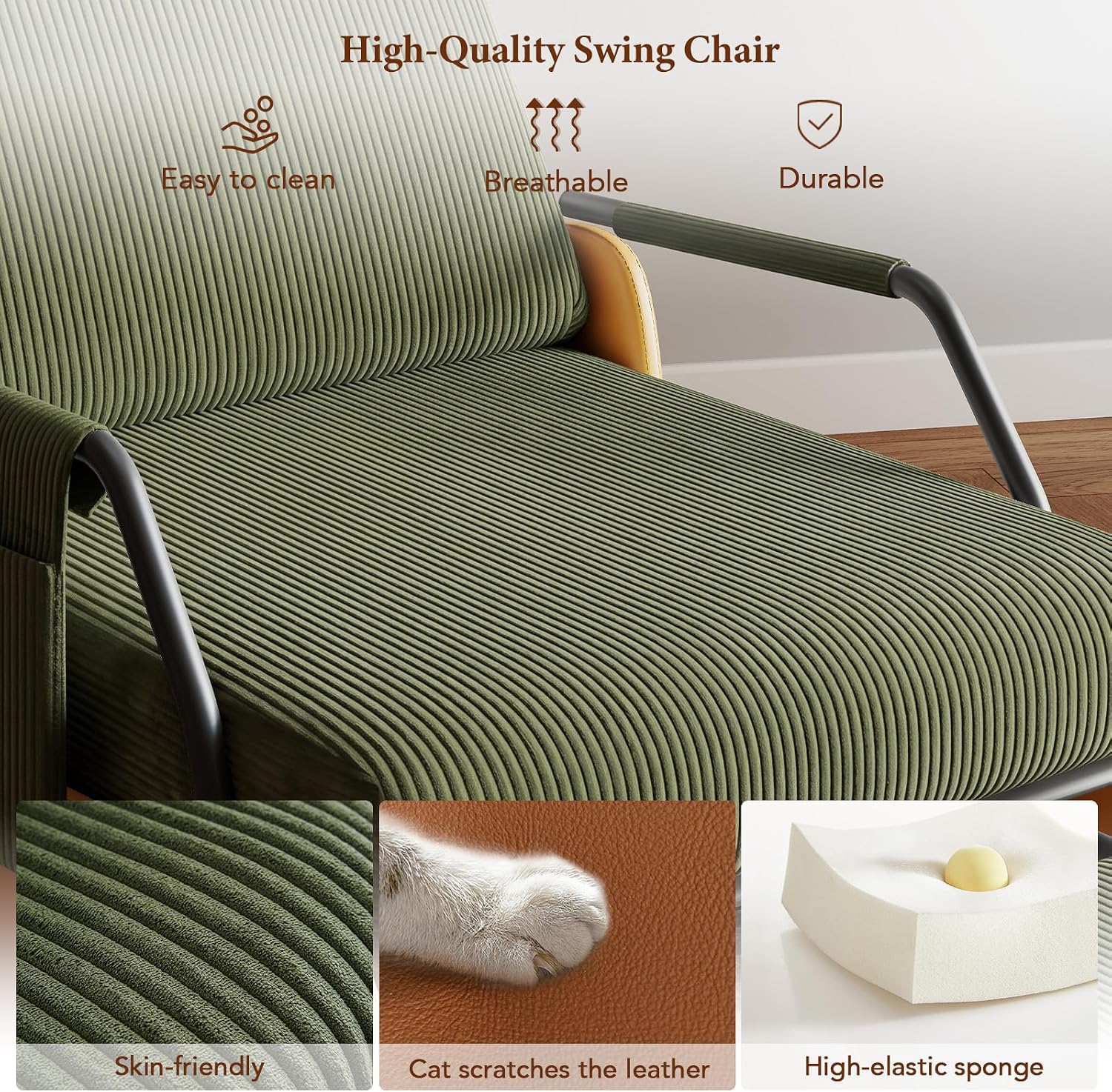 Furniliving Modern Glider Rocking Chair, Upholstered Nursery Glider Chair with Adjustable Recline & Retractable Footrest, Comfortable Lounge Chair for Mom Nursery Living Room Bedroom (Green)